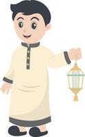 Boy Muslim Illustration with Lantern vector
