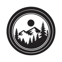 Mountain, lake and forest landscape in circle frame. vector