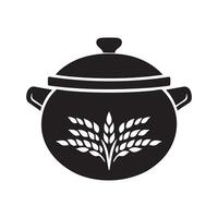 Rice pot Icon. with paddy sticker, silhouette simple design vector