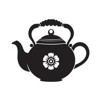 Teapot icon, with hibiscus sticker. silhouette icon illustration isolated on white background vector