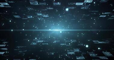 4K Digital cyberspace with particles and Digital data network connections. Abstract technology data flow, blue digital glowing grid, connection concept, big data, futuristic background, seamless loop video