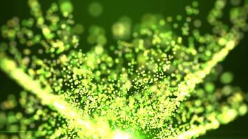 Abstract stream of bright shiny dots. Background of bright green glitter particles. Seamless loop video