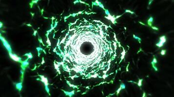 Digital futuristic tunnel or travel in time and space. Bright tunnel, warp speed, wormhole. Digital green tunnel. video