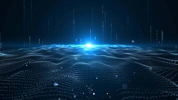 Digital waves of particles emit light and stream of data points, big data visualization, futuristic or technological abstract background with moving dotted dotted surface. video