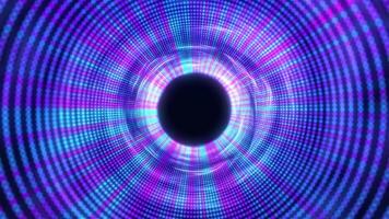 Digital futuristic tunnel or travel in time and space. Bright tunnel, warp speed, wormhole. Screensaver video