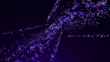 Abstract digital background with glowing neon particles or bright rays of dotted light. the movement of a stream of shining bright lines of particles. Futuristic background. Seamless loop video