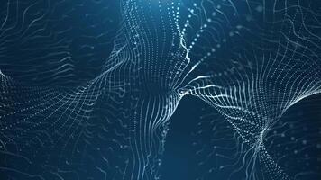 Abstract glowing wave from of particles and dots moves on a blue background, big data visualization, futuristic and digital background video