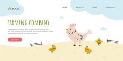 Farming banner with chicken and little chicks vector