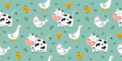 Cute seamless pattern with farm animals vector