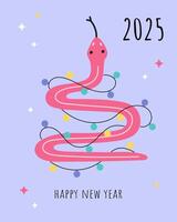 Funny snake with garland greeting card vector