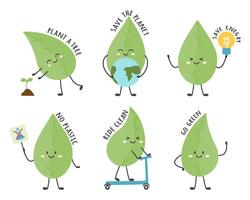 Ecology big set with leaf cute character vector