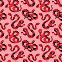 Red pink snake seamless pattern. Reptile background design. Gothic rock style. vector