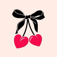 Heart cherry with bow. Cute trendy design. Ballet, coquette core print. vector
