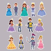 A set of stickers of cute princesses, princes and knights. vector