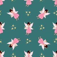 Magical Seamless Pattern with Fairies. Design for fabric, textile, wallpaper, packaging, nursery vector