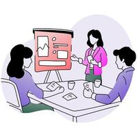 Modern business setting with a woman leading a meeting that bridges vector