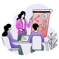 professional woman leading a hybrid meeting, connecting with her team both in person and virtually, symbolizing modern teamwork vector