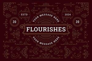 Flourishes calligraphic ornament vintage golden design element set illustration vector