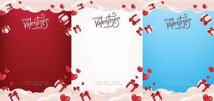 Collection Happy Valentine's day poster banner background template with gift box and red heart empty space vector