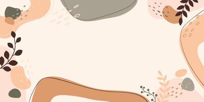 Abstract artistic fluid shapes background in modern style with leaves. Nature trendy minimal background for prints, banner, presentation, poster, wall art vector