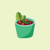 A green cup with a bowl of chili and vegetables vector
