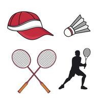 Badminton icon set with racquets, cap and shuttlecock vector