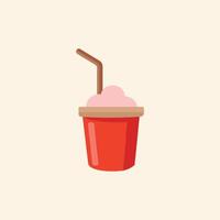 Ice cream in a cup with a straw and a straw vector