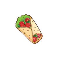 A cartoon illustration of a wrap with tomatoes and lettuce vector