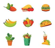A set of flat icons of food and drinks vector