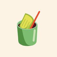 A green cup with a slice of lime and a straw vector