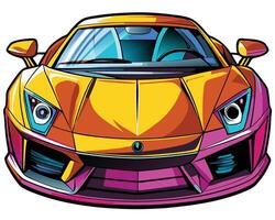A cartoon car with a bright yellow and pink color scheme vector