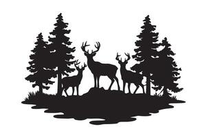 Forest silhouette scene with animal illustration vector
