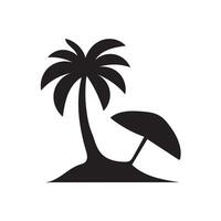 Palm tree on beach. beach monochrome icon. palm tree icon. silhouette of palm tree on beach vector