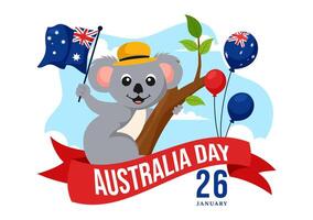 Illustration of Happy Australia Day Featuring the National Flag and Map in a Festive Flat Style vector