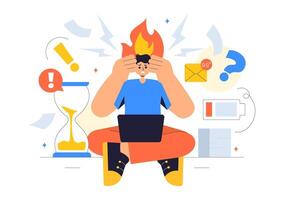 Occupational Health and Burnout Prevention Design with Workplace Safety Concepts in a Cartoon Background vector
