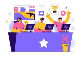 E-sports Gaming Illustration with Virtual Reality Gameplay and Console Accessories in a Flat Background vector