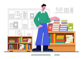 Bookstore Illustration Showing Reading Spaces and Literature Collection vector