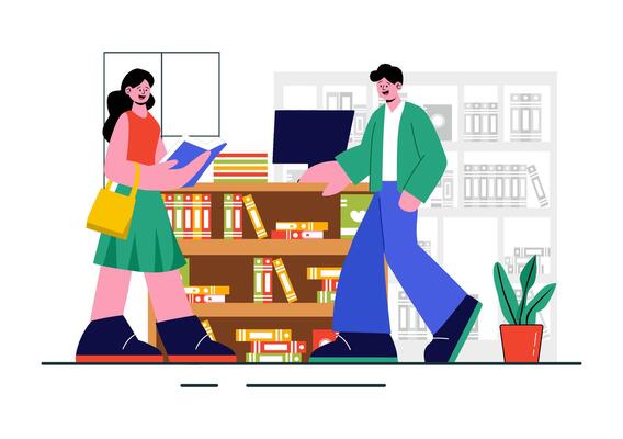 Illustration of a Modern Bookstore for Education and Literature Enthusiasts