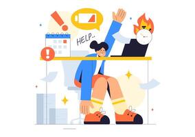 Illustration on Emotional Burnout and Stress Management for Workplace Safety in a Flat Style Background vector