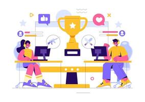 Online Gaming E-sports Illustration of a Player Holding a Gamepad in a Vibrant Flat Background vector