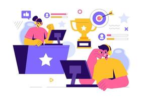 Illustration of E-sports Gamer Using a Joystick to Play Online Games in a Flat Style vector