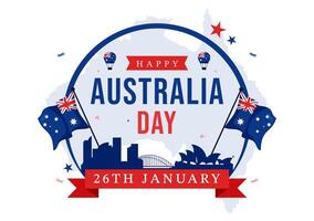 Flat Cartoon Illustration for Australia Day on 26 January with a Waving Flag and National Map vector