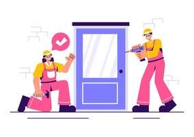 Tools and Worker for Windows and Doors Installation Service in a Flat Design vector
