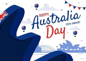 Waving Australian Flag and Map Illustration for Happy Australia Day in Flat Style vector
