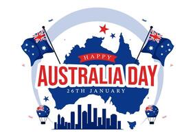 26 January Australia Day Celebration with Map, Flag, and Festive Design vector