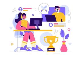 Gamer Character in E-sports Illustration Playing Online Games with a Joystick and Console vector