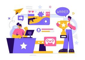 Virtual Reality E-sports Gamer Illustration Playing with a Joystick in a Flat Style Background vector