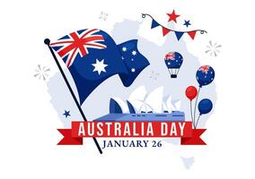 Happy Australia Day Poster Design with Map and Flag Elements in a Flat Style Illustration vector