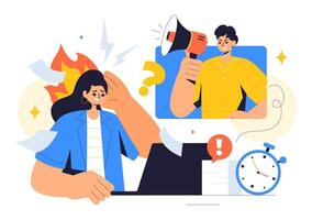 Workplace Stress and Burnout Management Illustration in a Flat Cartoon Background vector