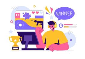 E-sports Gamer Illustration with a Joystick and Console in a Competitive Online Gaming Scene vector